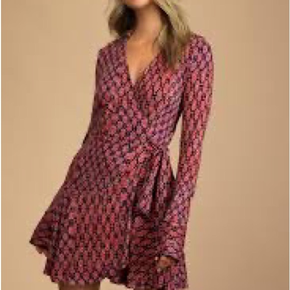 COPY - Free people rhetta wrap dress, brand new. Rusty rose multi print long sl… - Picture 5 of 8